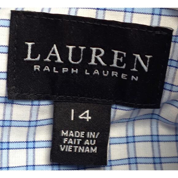 Ralph Lauren Boys Size 14 Button Down Plaid Shirt Long Sleeves Blue White - Picture 3 of 7